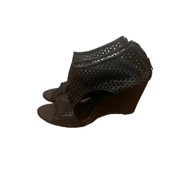 All Black Women's Wedge Toeless Booties Size 8.5 - Picture 2 of 15